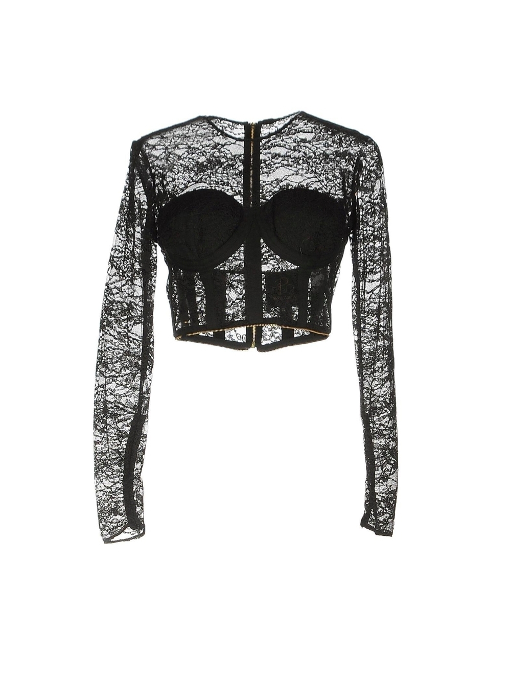Rhea Costa Black Lace Long-Sleeve Cropped Corset Top